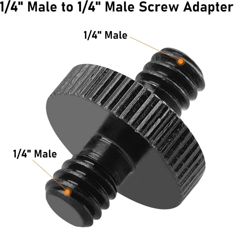 Sanchamy 1/4" Male to 1/4" Male Threaded Tripod Screw Adapter Double Head Stud Standard Mounting Thread Converter for Camera Cage Mount Light Stand Monopo Shoulder Rig Tripod Black-2 Packs - Image 3